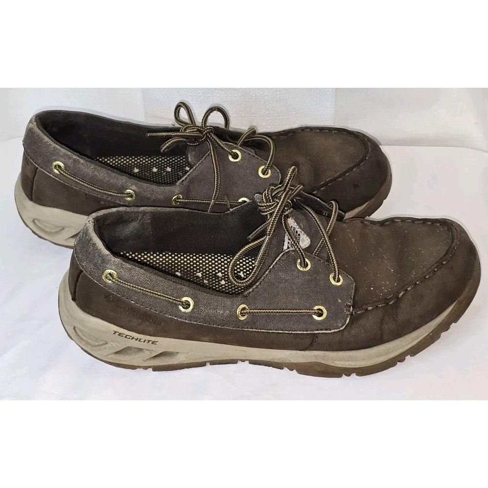 Columbia Boat Shoes Men‎ 10.5 Brown Leather TechLite PFG Fishing Boatdrainer